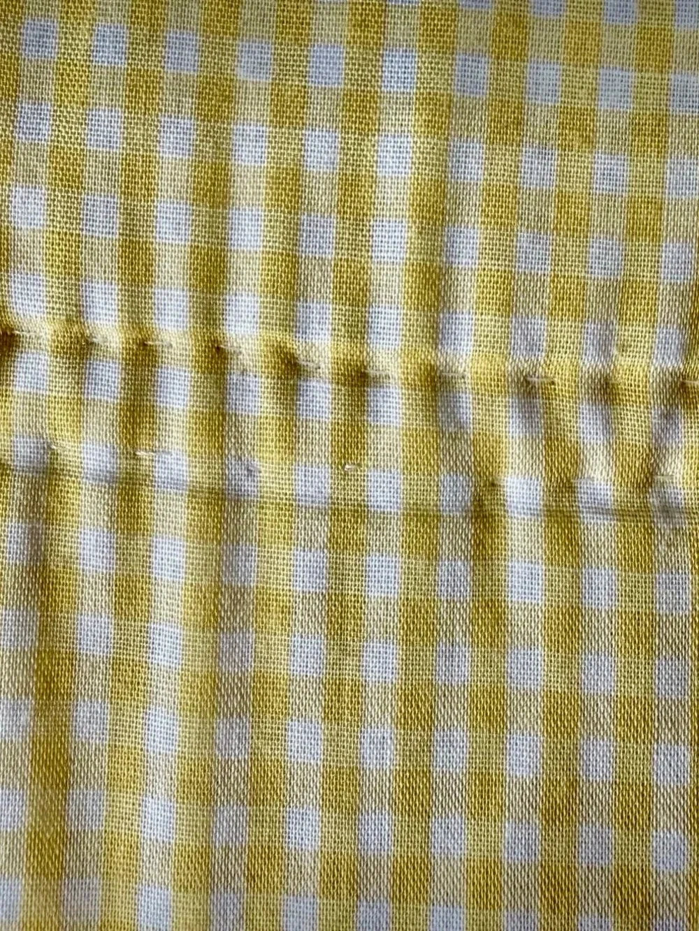 VTG Handmade Rail Fence Quilt Queen Yellow Gingham Cottagecore Floral